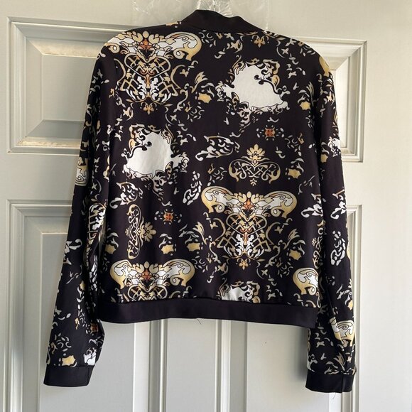 Womens Baroque Print Fashion Pants & Jacket Set Black & Gold Size M - Picture 2 of 5